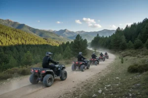 Grupo en ruta de alquiler de quads cerca de Murcia por pista de Sierra de Gúdar