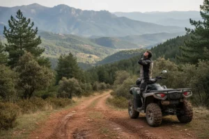 Conductor disfrutando del paisaje en ruta de alquiler de quads cerca de Murcia